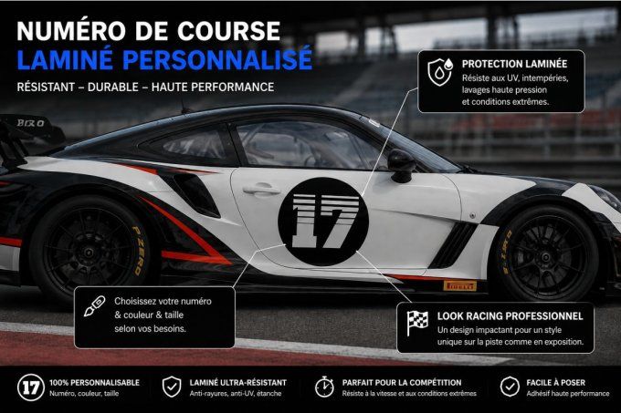 Numéro de Course Racing Personnalisé | Sticker Laminé Haute Qualité pour Voiture de Course, Rallye,